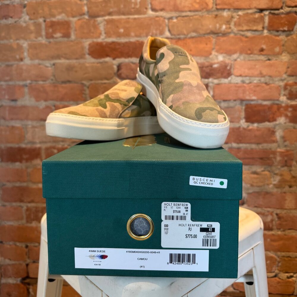 Buscemi 40MM Slip-On – Camo Suede (Size 41 / US 8)